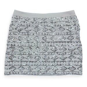NWT Banana Republic 100% Linen Sequin Skirt Women's Silver Diamond Pattern 12
